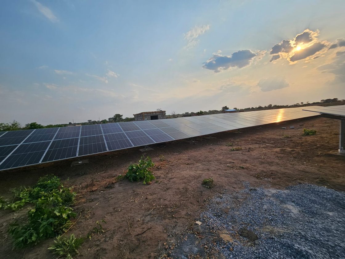 Solar-powered pumping infrastructure at sunset